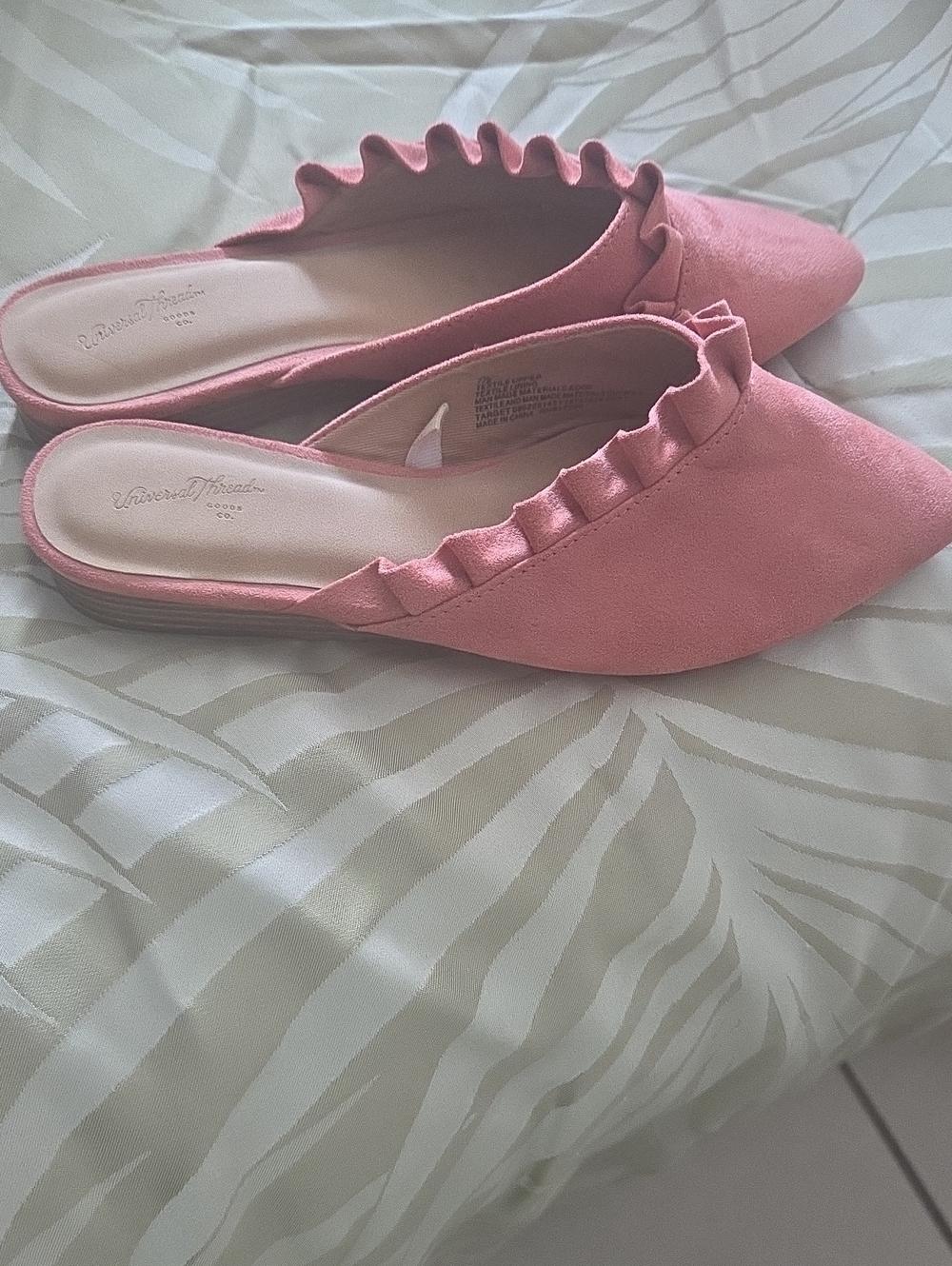 Universal Thread Pink Ruffle-Trim Slip-On Mules